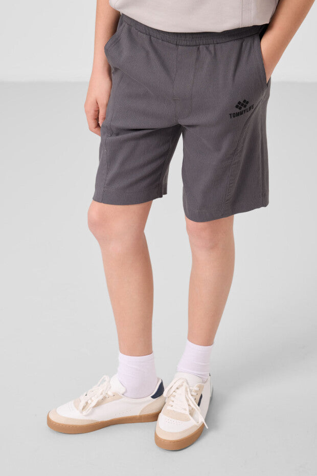 Erkek Çocuk Taş Rengi Tshirt Antrasit Şort Takım