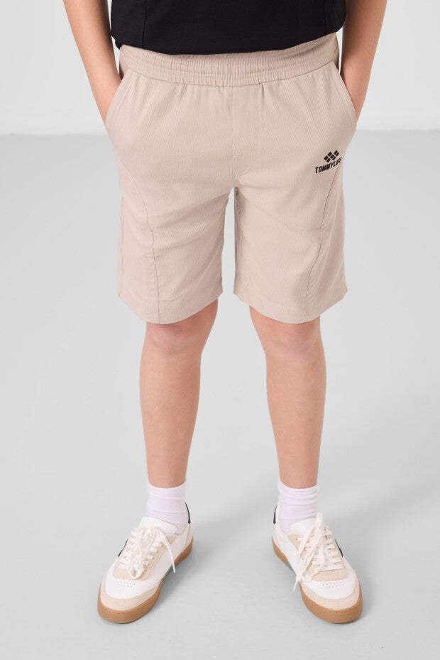 Erkek Çocuk Siyah Tshirt Bej Şortlu Yazlık Takım