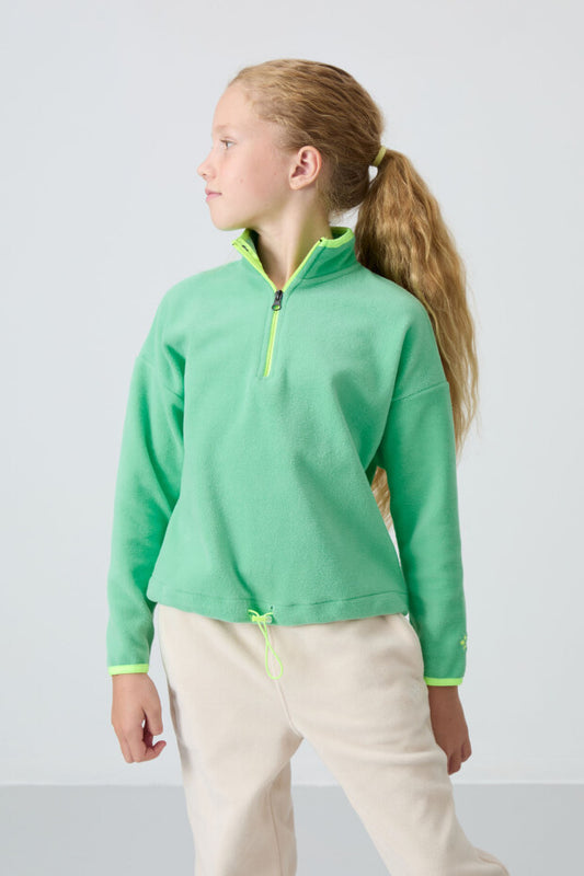 Su Yeşili Fermuarlı Kız Çocuk Sweatshirt