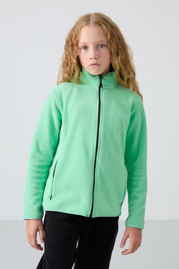 Su Yeşili Yumuşak Dokulu Kız Çocuk Sweatshirt