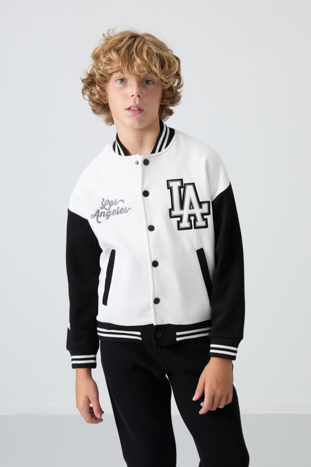 Losangeles Nakışlı Beyaz Kolej Ceketi