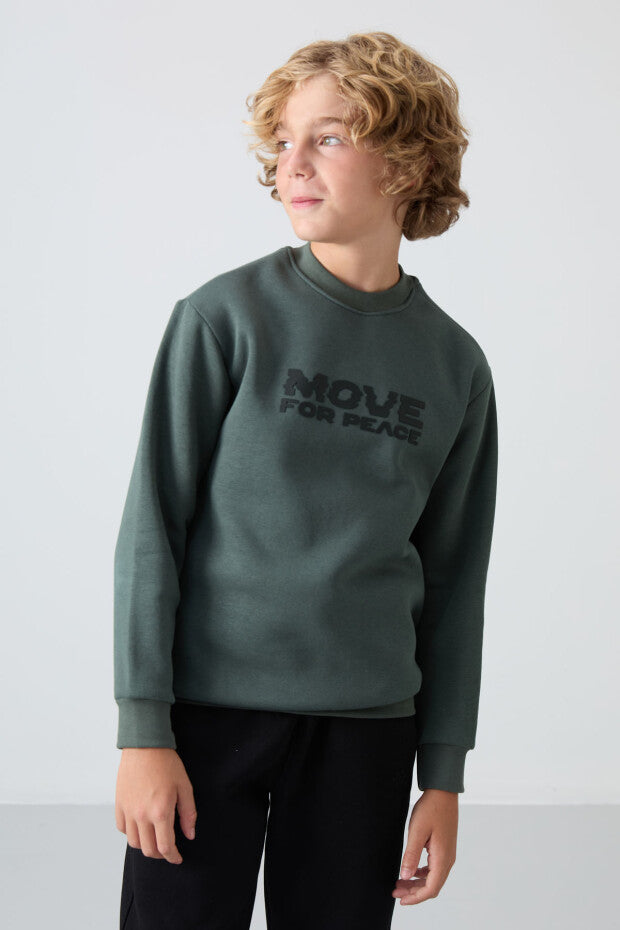 Haki Pamuklu Erkek Çocuk Sweatshirt