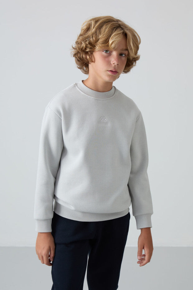 Taş Rengi Pamuklu Erkek Çocuk Sweatshirt