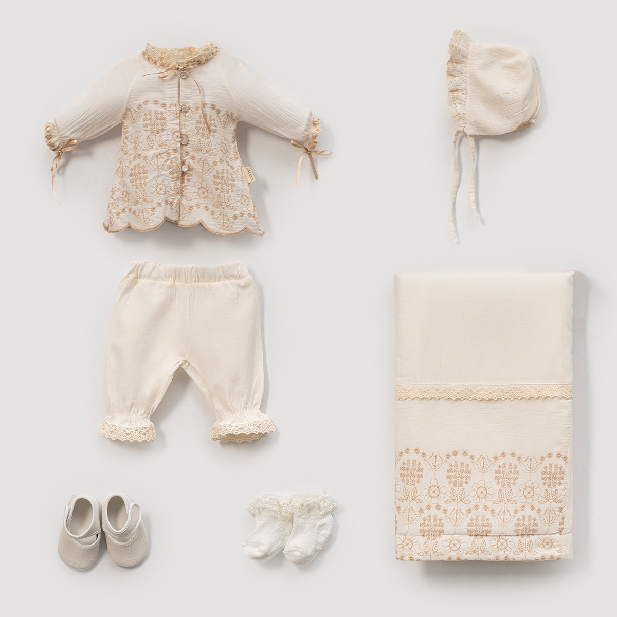 Kız Bebek 0-3 Ay Dantelli Nakışlı 6’lı Hastane Çıkışı – Kişiselleştirilebilir Set 583095LV