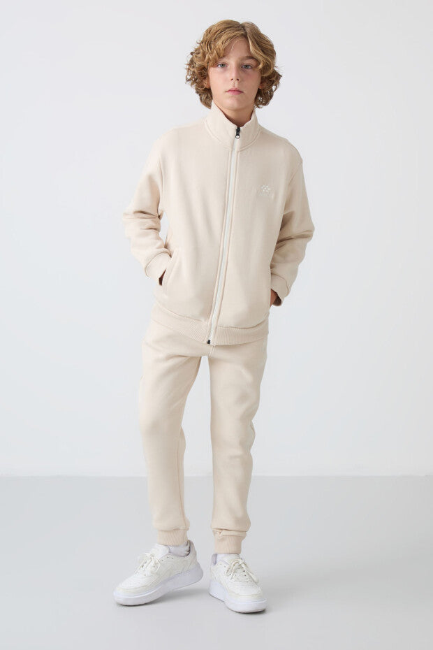 Bej Dik Yaka Erkek Çocuk Eşofman Takımı