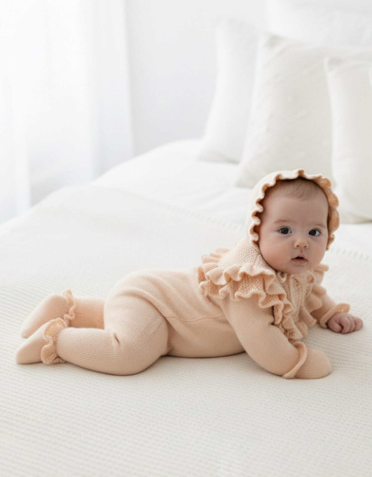 Kız Bebek Yenidoğan 5’li Triko Hastane Çıkışı Seti | Fırfırlı Yakalı | 0-3 Ay | Tulum, Battaniye, Şapka, Çorap, Eldiven 8259