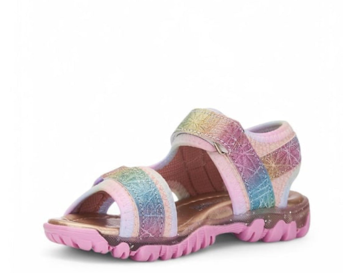 Kız Çocuk Pembe Simli Gökkuşağı Renginde Sandalet