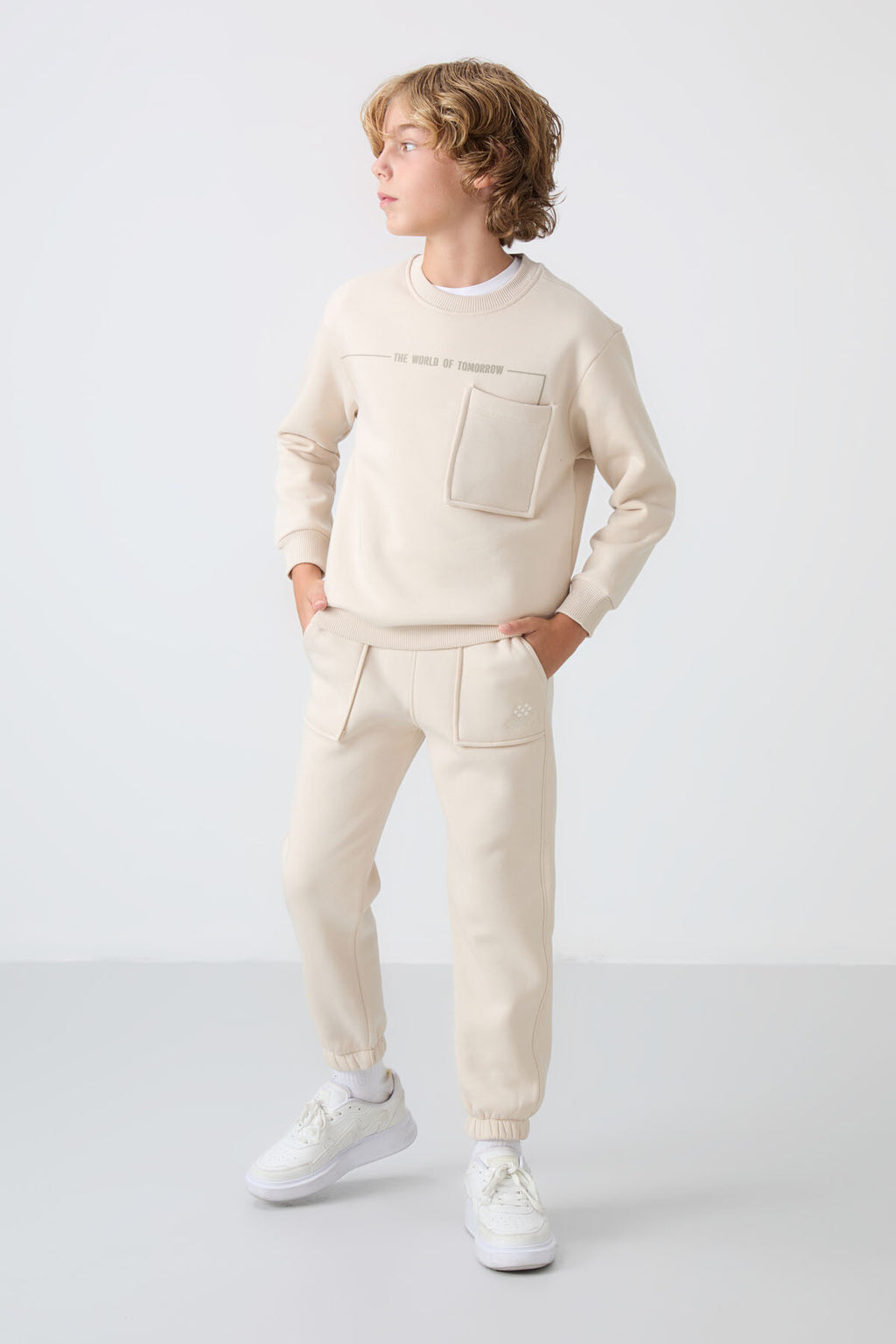 Bej Rengi Pamuklu Erkek Çocuk Eşofman Takımı