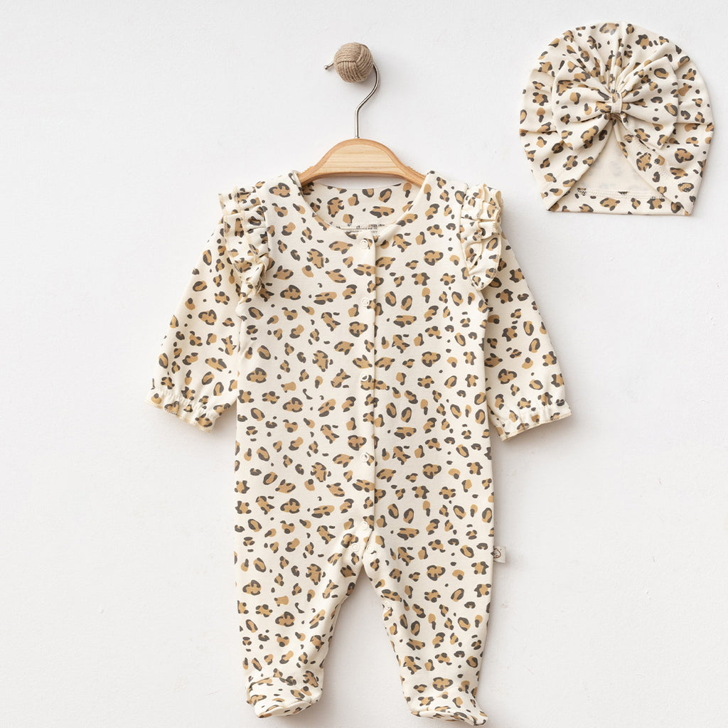 Kız Bebek Boneli Leoparlı Tulum – 0-3 / 3-6 Ay 2200OB