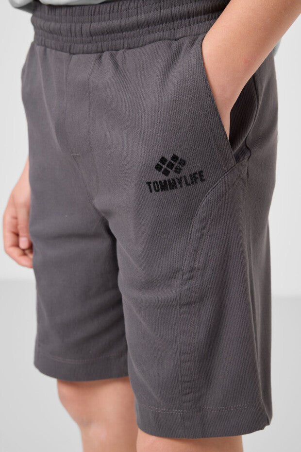 Erkek Çocuk Taş Rengi Tshirt Antrasit Şort Takım