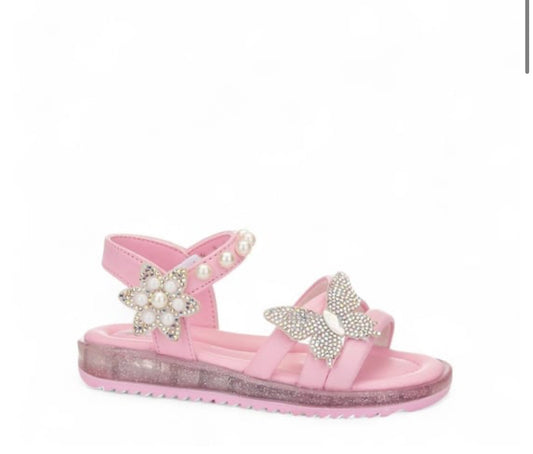 Kelebek Aksesuarlı Pembe Kız Çocuk Sandalet