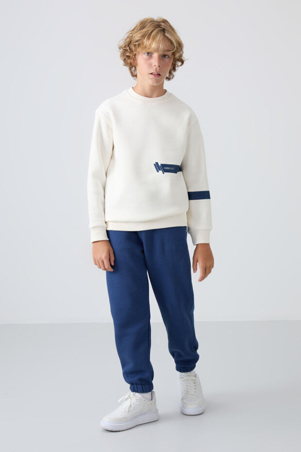 Ekru Rengi Pamuklu Erkek Çocuk Sweatshirt
