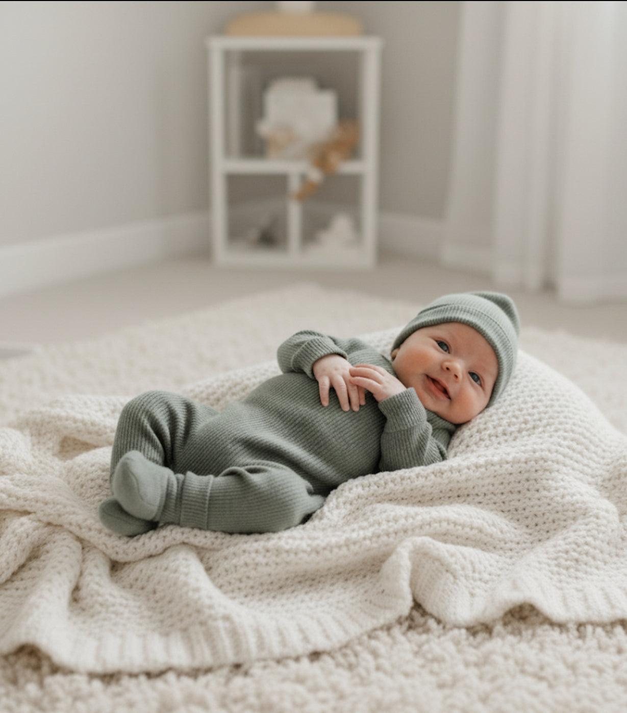 Unisex Yenidoğan 3’lü Hastane Çıkışı Seti | Organik Pamuk GOTS Sertifikalı | Bebek Tulum Şapka Çorap-8319