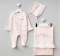 Pembe Fırfır Detaylı Çiçek Nakışlı 3 Parça Yenidoğan Hastane Çıkış Seti | 0-3 Ay Kız Bebek 9126PG