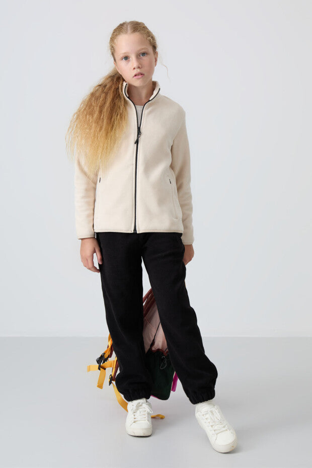 Bej Dik Yaka Kız Çocuk Sweatshirt