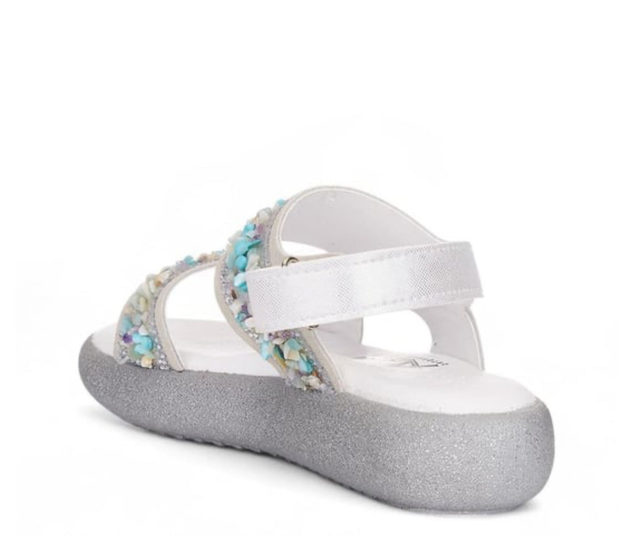 Beyaz Kalın Tabanlı Taşlı Kız Çocuk Sandalet