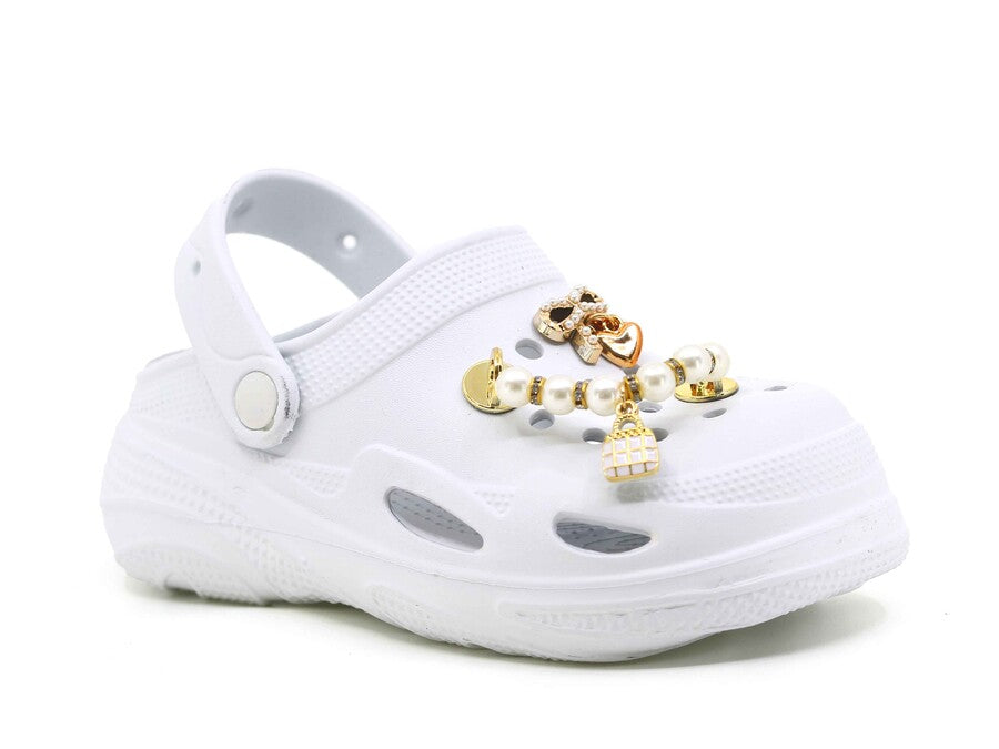 Beyaz Gold Aksesuarlı Kız Çocuk Havuz Sandaleti