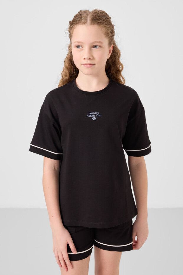 Kız Çocuk Siyah Şortlu Takım – Yazlık Pamuklu İkili Takım (7-15 Yaş)