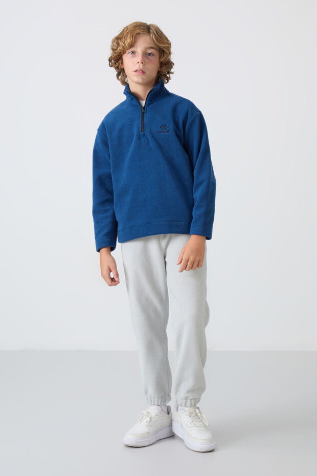 Parlement Mavi Dik Yaka Polar Sweatshirt