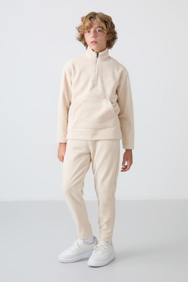 Bej Dik Yaka Polar Eşofman Takımı