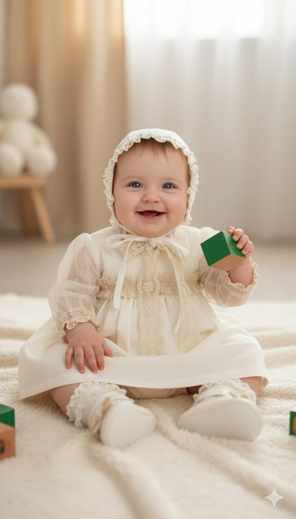 Kız Bebek 0-3 Ay Kişiselleştirilebilir Dantelli Elbiseli 6’lı Set 583094LV