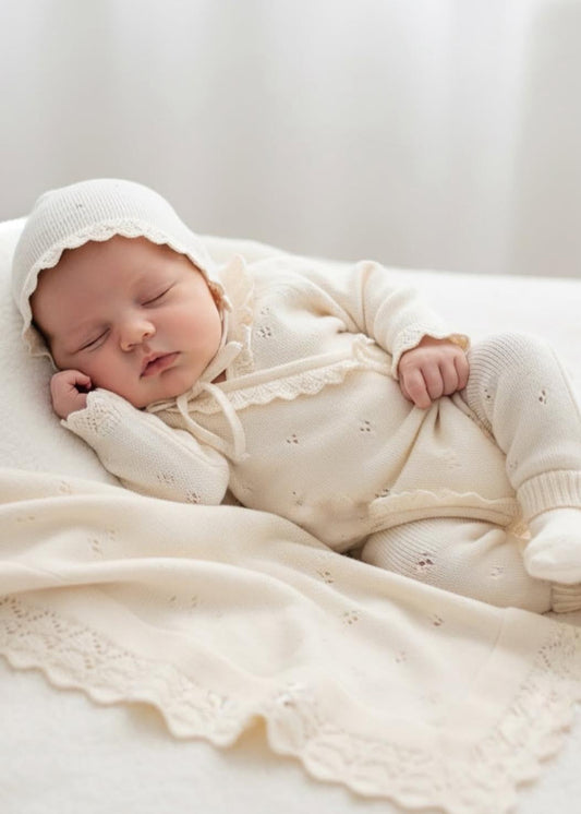 Kişiselleştirilebilir 5 Parça Triko Yenidoğan Bebek Takımı | İsim Nakışlı Organik Pamuk Kız Bebek Seti