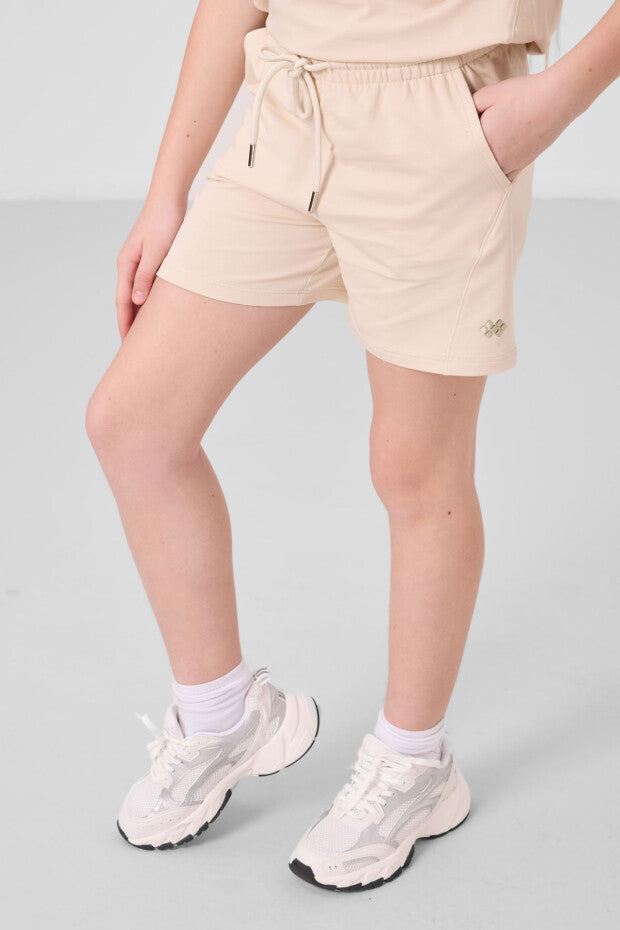 Bej Rengi Kız Çocuk Şortlu Takım