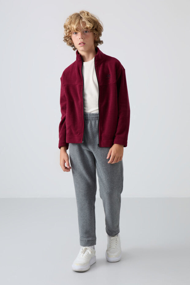 Bordo Polar Dik Yaka Sweatshirt Erkek Çocuk