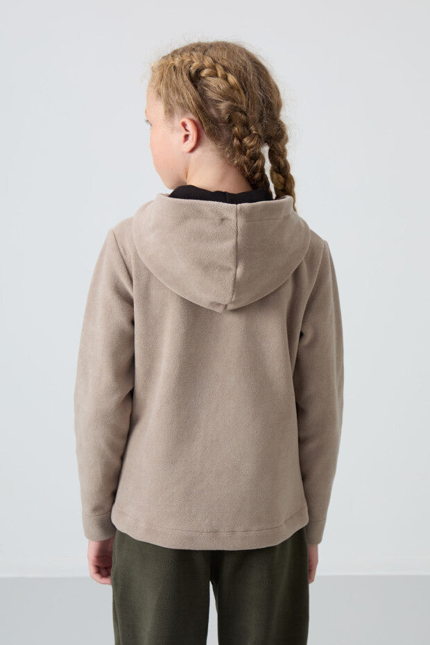 Koyu Bej Kız Çocuk Kapüşonlu Sweatshirt