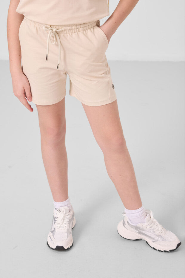 Bej Rengi Kız Çocuk Şortlu Takım