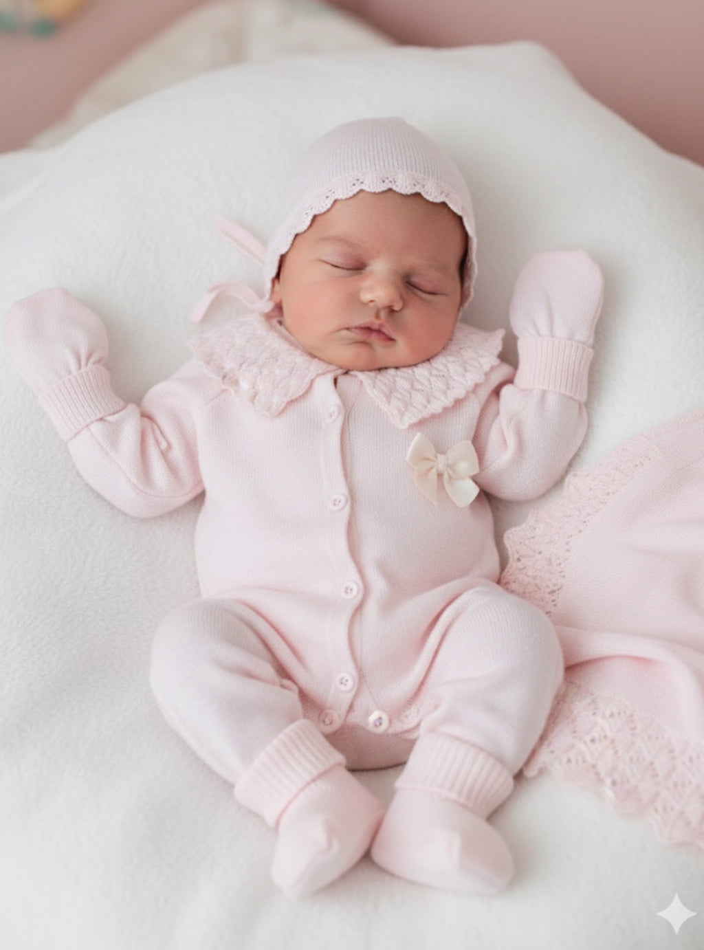 Kız Bebek Triko Dantel Detaylı Kutulu Yenidoğan Seti (0–3 Ay)