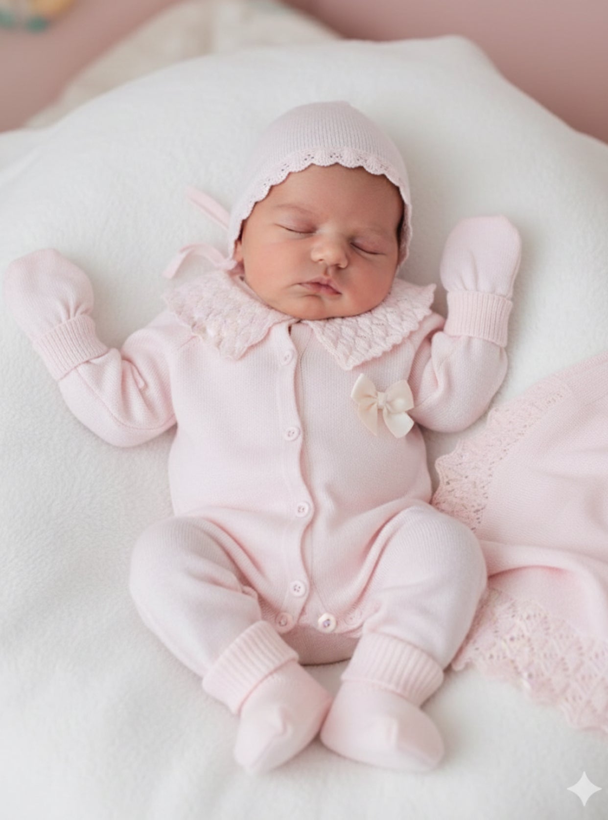 Kız Bebek Triko Dantel Detaylı Kutulu Yenidoğan Seti (0–3 Ay)