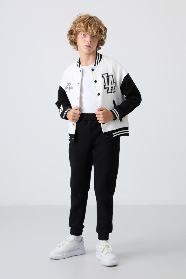 Losangeles Nakışlı Beyaz Kolej Ceketi