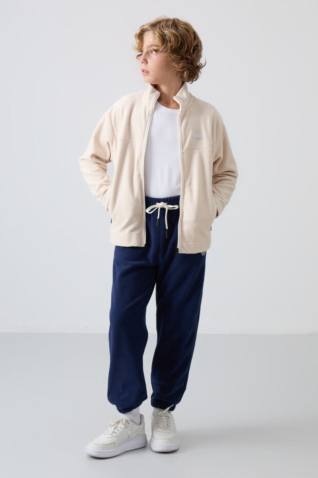 Bej Polar Erkek Çocuk Fermuarlı Sweatshirt