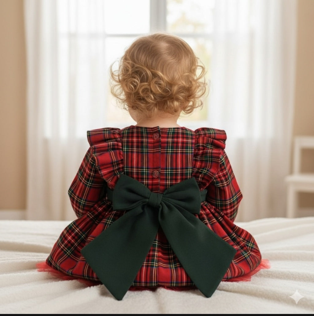 Kız Bebek Ekoseli Elbise | 6-24 Ay | Kışlık Şık Bebek Elbisesi | Yumuşak & Rahat Kumaş