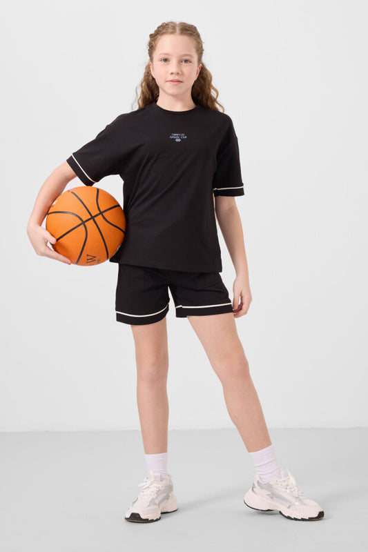 Kız Çocuk Siyah Şortlu Takım – Yazlık Pamuklu İkili Takım (7-15 Yaş)