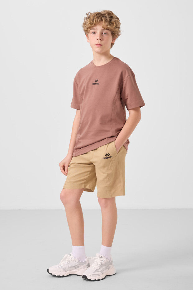 Erkek Çocuk Tarçın Tshirt Bej Şort Takım