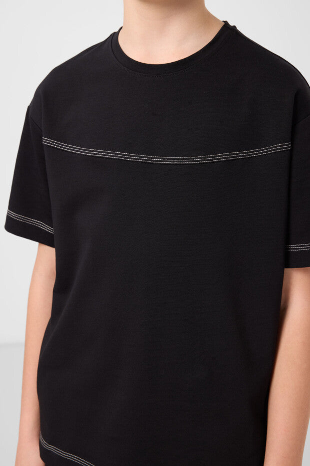 Erkek Çocuk Siyah Kot Şort Tshirt Takım