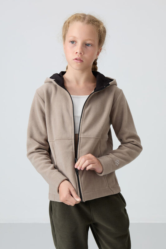 Koyu Bej Kız Çocuk Kapüşonlu Sweatshirt