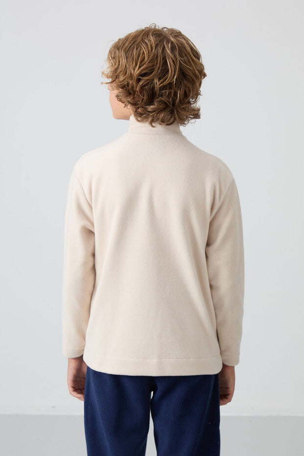 Bej Polar Erkek Çocuk Fermuarlı Sweatshirt