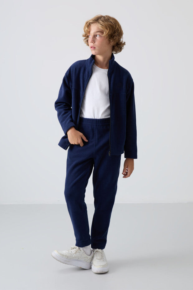 Erkek Çocuk Lacivert Fermuarlı Dik Yaka Polar Sweatshirt