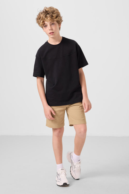 Erkek Çocuk Siyah Tshirt Koyu zBej Şort Takım