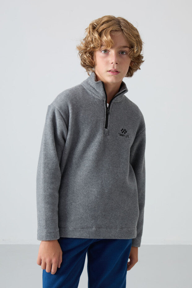 Gri Dik Yaka Polar Sewatshirt Erkek Çocuk