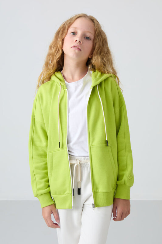 Kız Çocuk Kapüşonlu Sweatshirt Yeşil