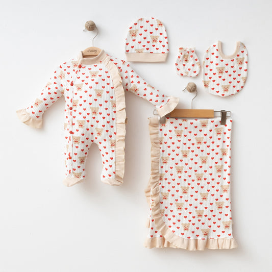 Kız Bebek 0-3 Ay Kişiselleştirilebilir Kalpli Ayıcık 5’li Set – Battaniyeli Hastane Çıkışı 25223CY