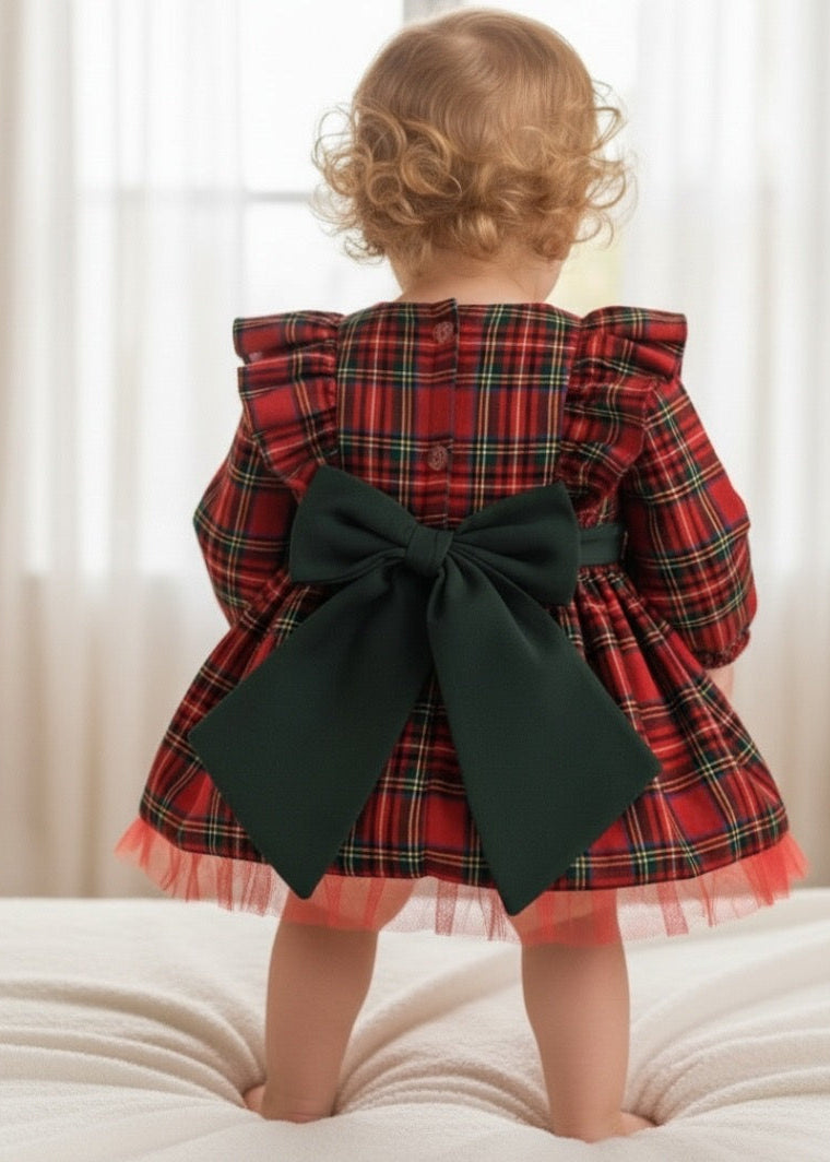 Kız Bebek Ekoseli Elbise | 6-24 Ay | Kışlık Şık Bebek Elbisesi | Yumuşak & Rahat Kumaş
