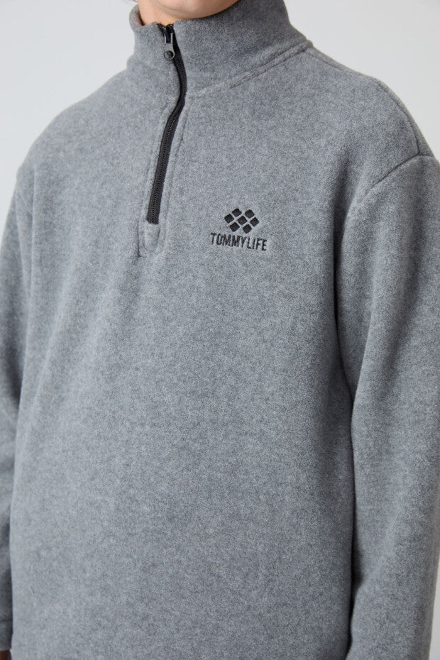 Gri Dik Yaka Polar Sewatshirt Erkek Çocuk