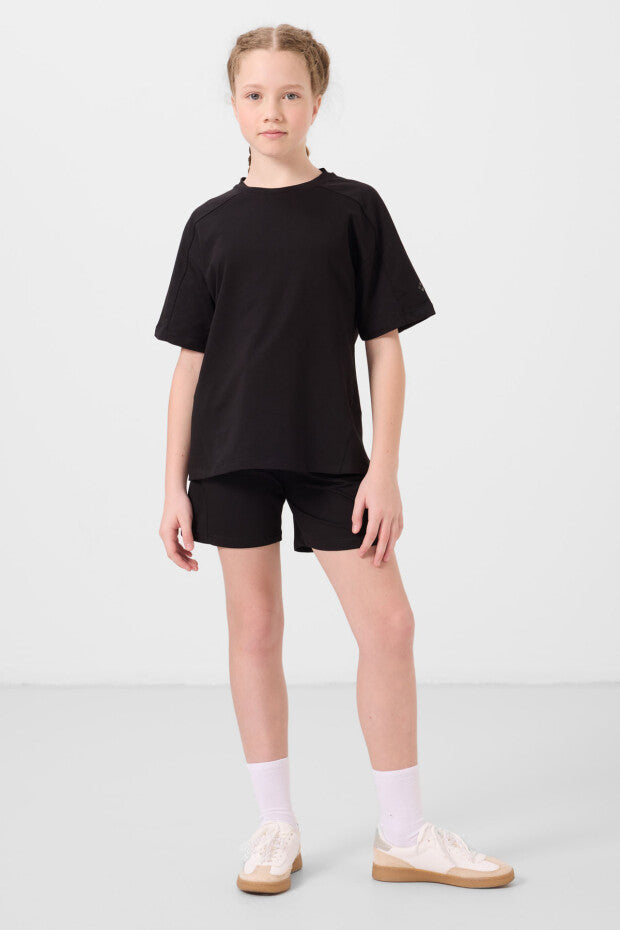 Kız Çocuk Siyah Şortlu Takım - Yazlık Pamuklu İkili Takım