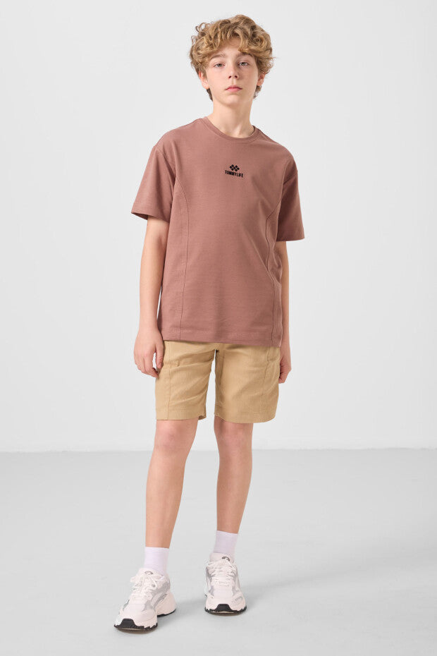 Erkek Çocuk Tarçın Tshirt Bej Şort Takım