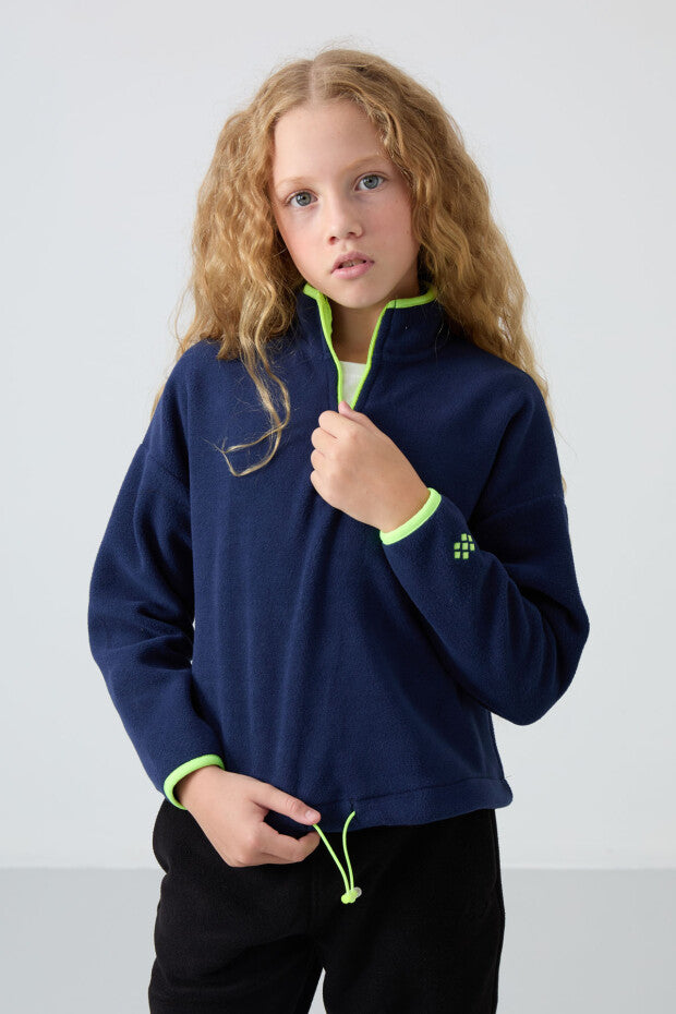 Lacivert Dik Yaka Fermuarlı Sweatshirt